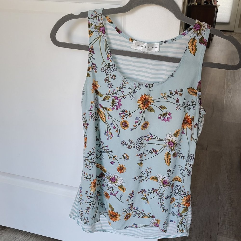 Ladies Tank, Floral on Front, Stripe on Back, High/Low Hem, Medium
